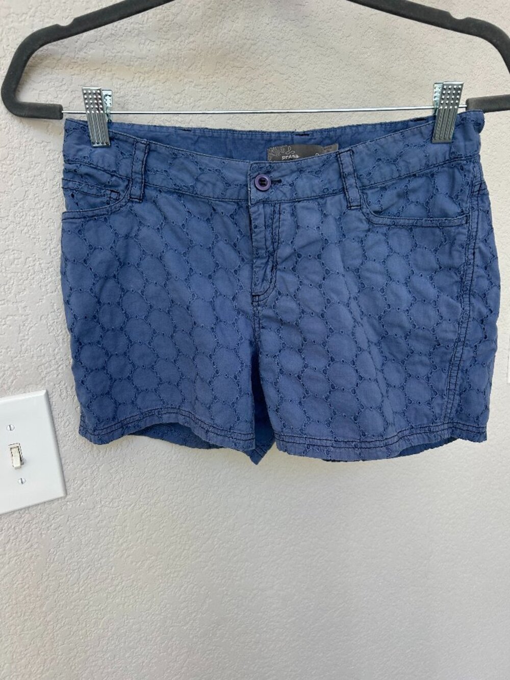 Blue Prana Shorts with Eyelet Pattern
